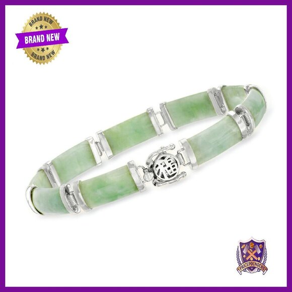 Sterling Silver Jade Good Fortune Bracelet 7.5